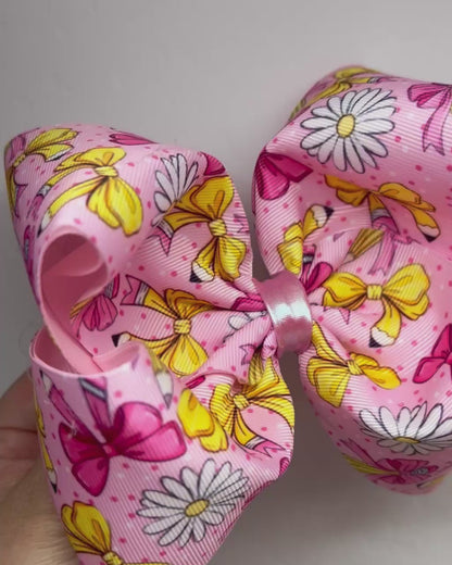 Pink Pencils Daisies Moño Boutique Grande