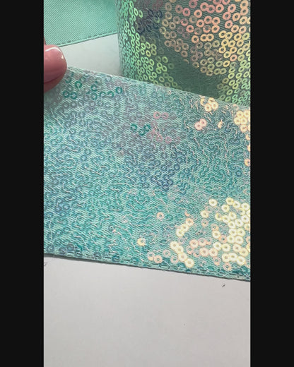 Mint Sequin Ribbon  7.5 cm 1 Yard