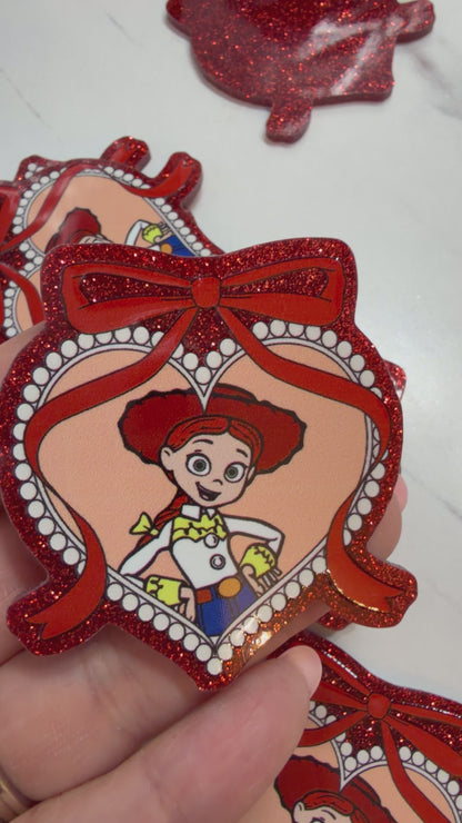 3 Glitter Resins Set Cowgirl Toy  Heart 5cm
