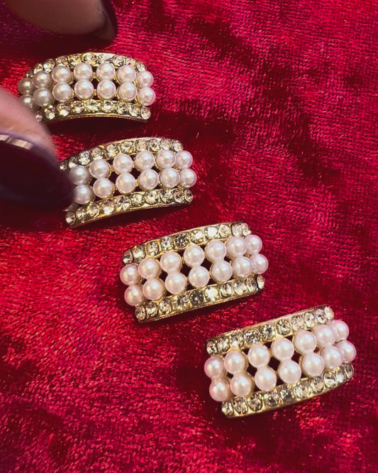 4pcs Pearl with  Rhinestone  Metal StripWidth 1cm Long 2cm