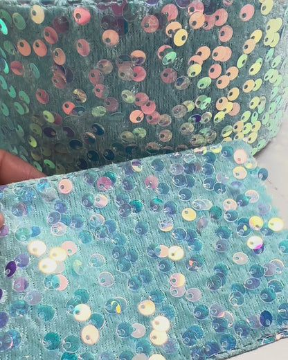 Baby Blue  Sequin on velvet ribbon 1 yard Lentejuela despeinada 1 yardadw