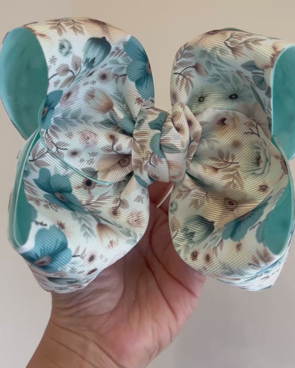 Aqua Cream Blooms Moño Boutique Grande