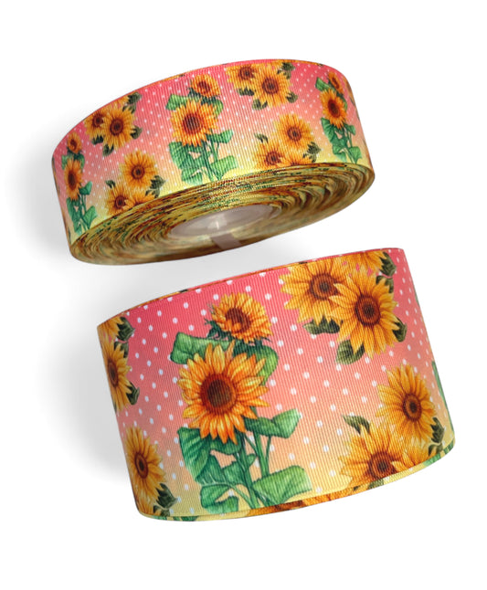 Ribbon 7.5cm Polka Dots Sunflowers 1 yard