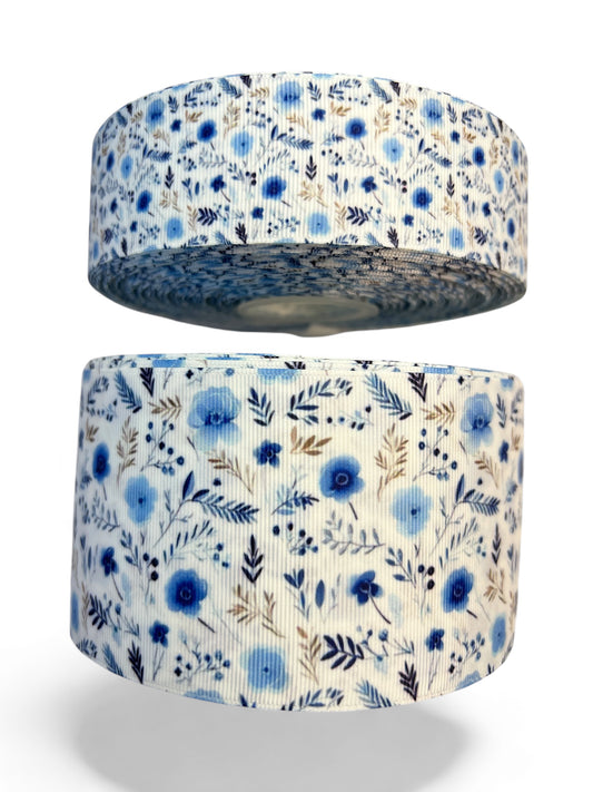 Ribbon Blue Blooms  Flowers 1 yard