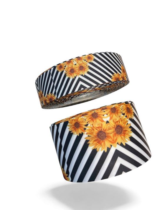 Ribbon Elegant Lines With Sunflowers 1 yard